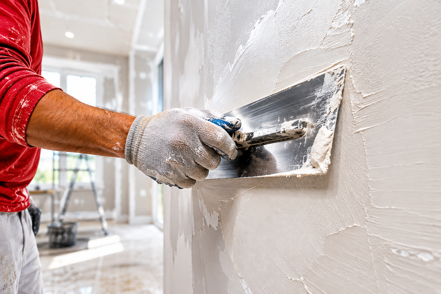 Skilled craftsman applying stucco